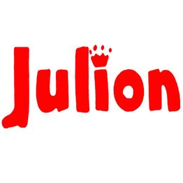 Roter Schriftzug "Julion" auf weißem Hintergrund, mit einer kleinen Krone über dem "l".