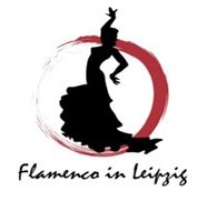 Logo: Silhouette einer Flamenco-Tänzerin mit rotem Kreis, Text "Flamenco in Leipzig".