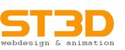 Logo mit Text "ST3D webdesign & animation" in orange und schwarz.