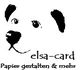 Gezeichnetes Hundegesicht mit Text: "elsa-card, Papier gestalten & mehr".