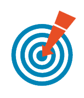Alvo azul com seta vermelha no centro, simbolizando precisão e acerto.