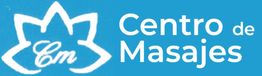 Logo azul con un símbolo de flor y el texto "Centro de Masajes".