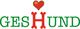 Text "GesHund" mit einem roten Herz als "O" und Knochen als "H".