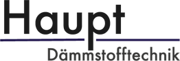 Logo mit der Aufschrift "Haupt Dämmstofftechnik" in schwarzer und blauer Schrift.