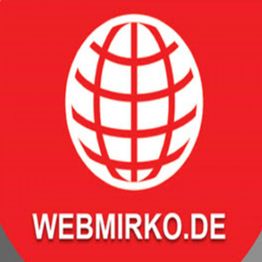 Rotes Logo mit weißem Globus und Text "WEBMIRKO.DE" darunter.