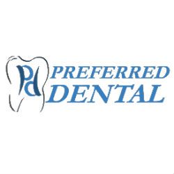 Logo of Preferred Dental featuring a stylized tooth and blue text.