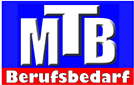 Logo mit den Buchstaben MTB in Weiß auf Blau, darunter "Berufsbedarf" in Weiß auf Rot.