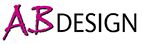 Logo mit dem Text "AB DESIGN", "AB" in pink und kunstvoll, "DESIGN" in Schwarz.