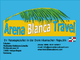 Arena Blanca Travel Logo mit Palmblatt, Kontaktinfo und Flagge der Dominikanischen Republik.