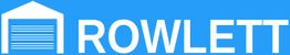 Icon of a garage next to the text "ROWLETT" on a blue background.