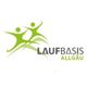 Grünes Logo mit zwei stilisierten Läufern und dem Text "Laufbasis Allgäu" auf weißem Hintergrund.