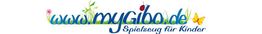 Logo von "www.mygibs.de" mit dem Slogan "Spielzeug für Kinder" und bunten Blumen.