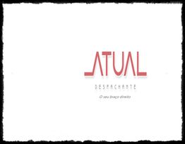 Logotipo "Atual Despachante" com slogan "O seu braço direito" em fundo branco.