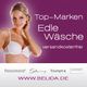 Frau in weißem BH, Markenwerbung für edle Wäsche, www.belida.de, versandkostenfrei.