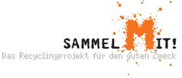 Logo mit Text: "SAMMEL MIT! Das Recyclingprojekt für den guten Zweck" in Orange und Schwarz.