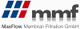 Logo von MaxFlow Membran Filtration GmbH mit blauen und roten Streifen neben "mmf"-Schriftzug.
