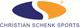 Logo von Christian Schenk Sports mit blauer und orangefarbener Form und Text darunter.