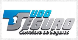 Logotipo da "Tudo Seguro Corretora de Seguros" com texto em azul e cinza.