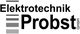 Logo mit Text "Elektrotechnik Probst GmbH", daneben horizontale, graue Balken.