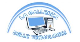 Computer con tastiera e mouse, testo "La Galleria delle Tecnologie" in arco blu sfumato.