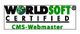 Bild mit Text: "Worldsoft Certified CMS-Webmaster" in Grün und Schwarz.