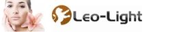 Logo mit Gesicht und Blume links, daneben der Text "Leo-Light" mit einem kreisförmigen Symbol.