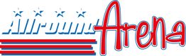 Logo mit Text "All-round Arena", blaue Linien und Sterne sowie rote Schrift.