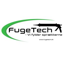 Logo for FugeTech med teksten "Vi fylder sprækkerne" og en fugepistol.