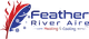 Logo of Feather River Aire, heating and cooling services, featuring a red and blue feather design.