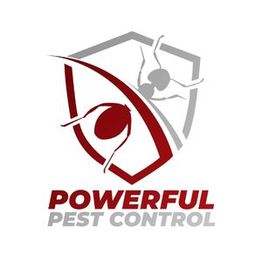 Logo of Powerful Pest Control with a red shield and an ant design.