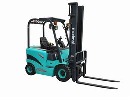 Carrello elevatore blu-verde su sfondo bianco, modello Maximal.