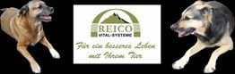 Zwei Hunde neben dem REICO-Logo mit dem Slogan „Für ein besseres Leben mit Ihrem Tier“.