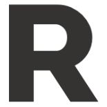 Großer schwarzer Buchstabe "R" auf weißem Hintergrund.