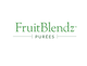 Logo of FruitBlendz Purees with green text and horizontal lines on a white background.