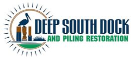 Logo of Deep South Dock and Piling Restoration with a pelican and pilings.
