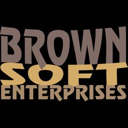 Text: "Brown Soft Enterprises" in verschillende bruintinten tegen een zwarte achtergrond.