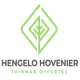Logo van Hengelo Hovenier, groene blad in geometrische vorm en tekst "Tuinaan offertes".