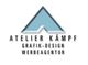 Logo mit blauem Dreieck und Text "Atelier Kämpf Grafik-Design Werbeagentur".