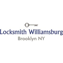 Key logo with text: Locksmith Williamsburg, Brooklyn NY.