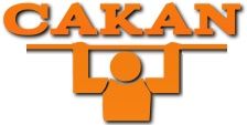 Orangefarbenes Logo mit dem Text "CAKAN" und stilisierter Figur, die eine Hantel hebt.