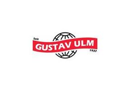 Logo mit rotem Banner "GUSTAV ULM", umgeben von einem Globus. Text: "Seit 1937".