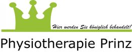Grünes Kronen-Logo mit dem Text "Physiotherapie Prinz. Hier werden Sie königlich behandelt!"