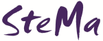 Logo mit dem Schriftzug "SteMa" in lila auf weißem Hintergrund.