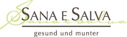 Logo von "Sana e Salva", mit dem Slogan "gesund und munter" in Braun und Grün.