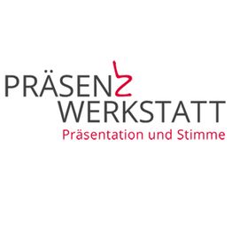 Logo mit Text: "Präsenzwerkstatt - Präsentation und Stimme".