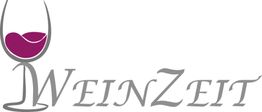 Logo mit einem Weinglas und dem Schriftzug "Weinzeit" in stilisierter Schrift.