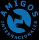Blue logo with two hands reaching, encircled by "Amigos Internacionales" text.