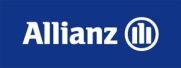 Allianz-Logo auf blauem Hintergrund mit weißem Text und einem Kreis mit drei Linien.