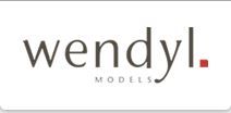 Logo com texto "wendy l. models" em letras pretas e ponto vermelho ao lado. Fundo branco.
