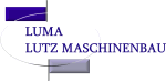 Logo mit dem Text "LUMA Lutz Maschinenbau", umgeben von geometrischen Formen.